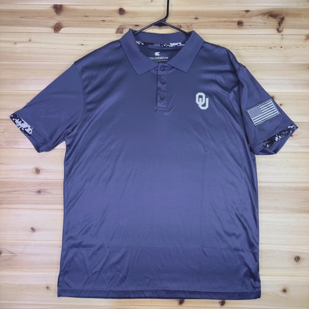 Colosseum Polo Shirt Mens Large Charcoal Oklahoma Sooners OHT Military Shirt